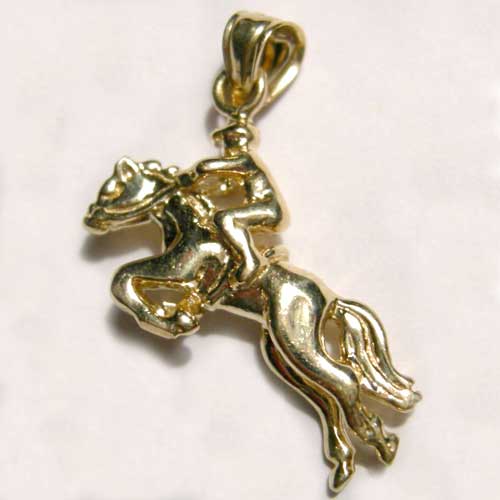 gold hunter jumper male rider and horse pendant