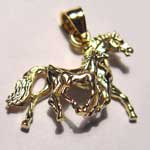 gold 3D mare and foal trotting pendant
