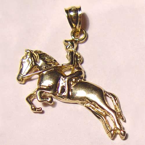 gold hunter jumper female rider and horse pendant