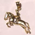 gold hunter jumper female rider and horse pendant