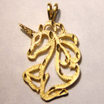 Open diamond cut unicorn head pendant.