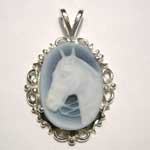 Sterling Silver agate horsehead in bridle cameo pendant