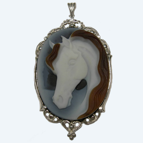 Sterling Silver large banded Agate cameo pendant