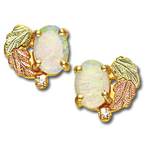 Landstrom's Black Hills Gold diamond and opal post earrings