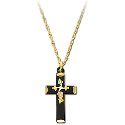 Landstrom's Black Hills Gold Black Enamel cross necklace