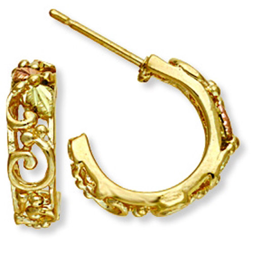 Landstrom's Black Hills Gold grape and leaf half-hoop earrings