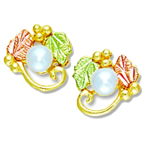 Landstrom's Black Hills Gold pearl and grape and leaf earrings