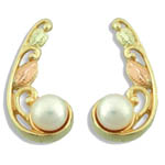 Landstrom's Black Hills Gold pearl and leaf post earrings