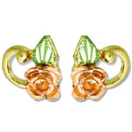 Landstrom's Black Hills Gold rose and leaf post earrings