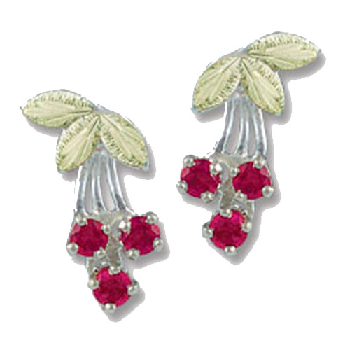 Landstrom's Black Hills Gold synthetic rubies and leaf earrings