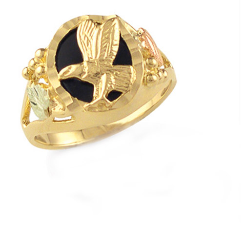 Landstrom's Black Hills Gold Black Onyx and Eagle ring