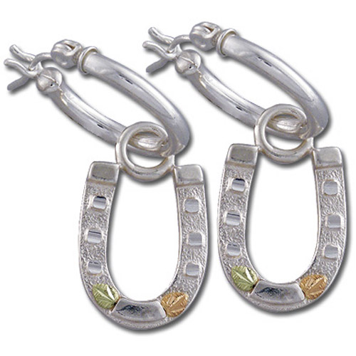 Landstrom's Black Hills Gold Sterling Silver horseshoe dangle earrings