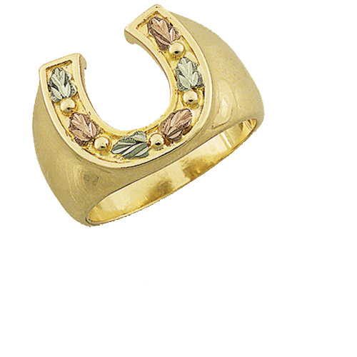 Landstrom's Black Hills Gold grape and leaf horseshoe ring