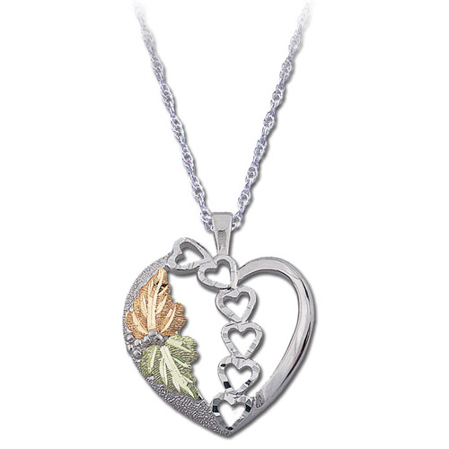 Landstrom's Black Hills Gold Sterling Silver leaf and heart necklace