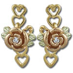 Landstrom's Black Hills Gold rose and heart and diamond earrings