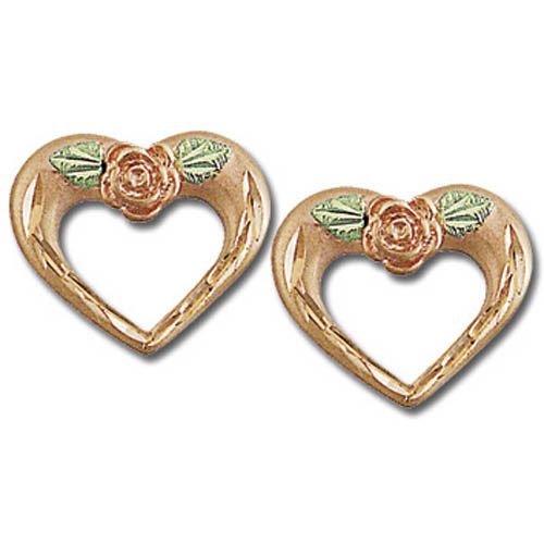 Landstrom's Black Hills Gold Rose Gold heart and rose earrings