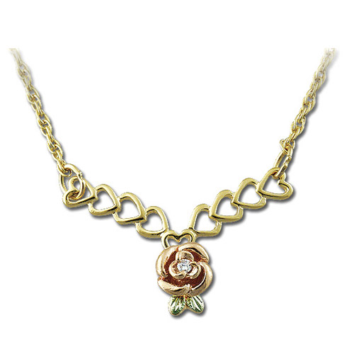 Landstrom's Black Hills Gold heart and rose diamond necklace