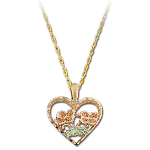 Landstrom's Black Hills Gold rose gold heart with flowers necklace