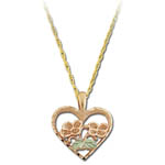Landstrom's Black Hills Gold rose gold heart with flowers necklace