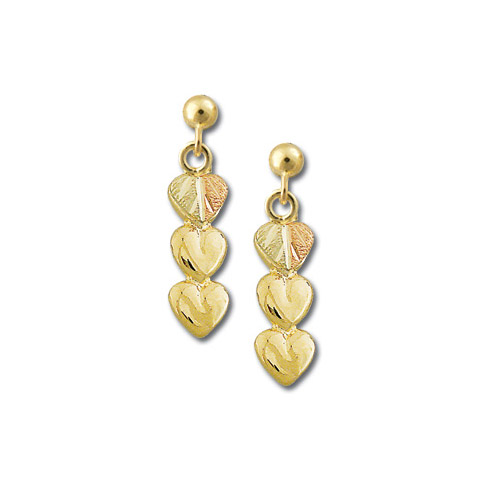 Landstrom's Black Hills Gold triple heart dangle earrings