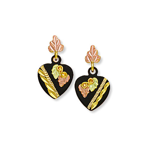 Landstrom's Black Hills Gold black enamel heart earrings