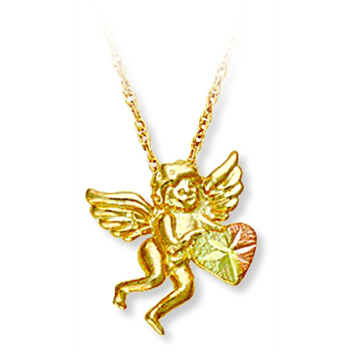 Landstrom's Black Hills Gold cherub holding heart neckace