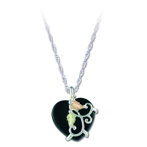 Landstrom's Black Hills Gold Black Onyx heart necklace