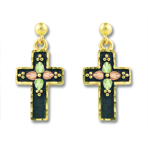 Landstrom's Black Hills Gold antiqued cross earrings
