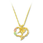 Landstrom's Black Hills Gold hummingbird and heart necklace