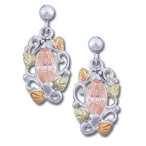 Landstrom's Black Hills Gold Sterling Silver pink cubic zirconia earrings