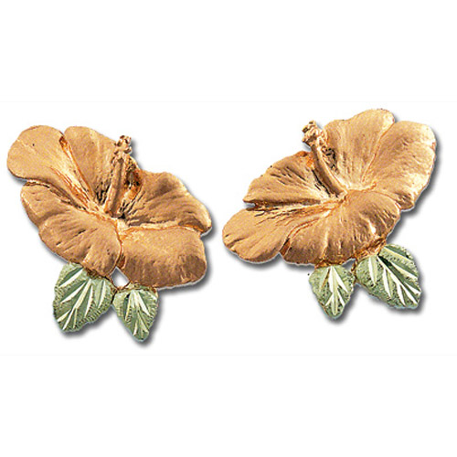 Landstrom's Black Hills Gold Hibiscus flower earrings
