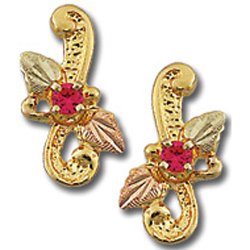 Landstrom's Black Hills Gold ruby and leaf earrings