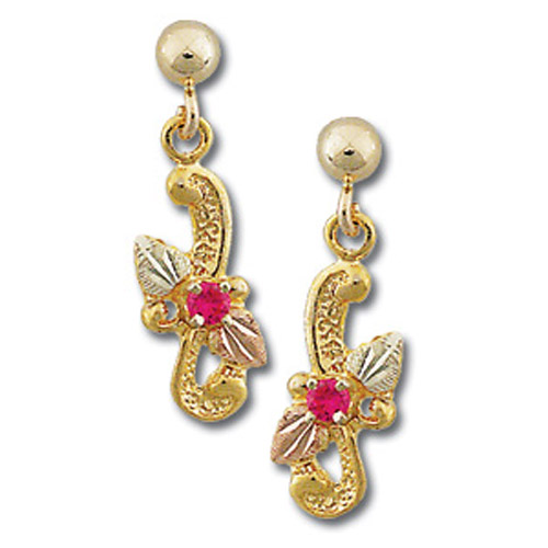 Landstrom's Black Hills Gold ruby and leaf dangle earrings