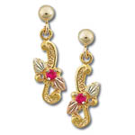 Landstrom's Black Hills Gold ruby and leaf dangle earrings