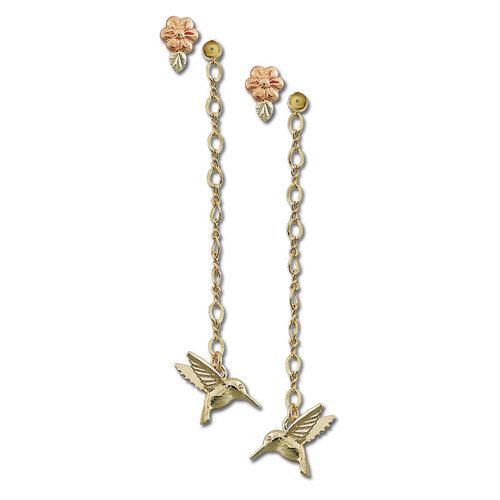 Landstrom's Black Hills Gold hummingbird dangle earrings