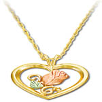 Landstroms Black Hills Gold rose blossom in heart necklace