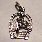 white gold horse head behind fence pendant