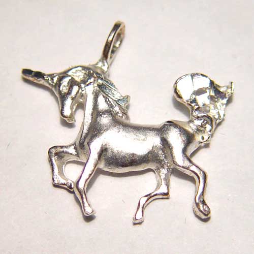 Sterling Silver diamond cut prancing unicorn pendant