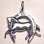 Sterling Silver 3 D galloping horse inside horseshoe charm/pendant