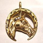 gold horse head inside horseshoe large pendant