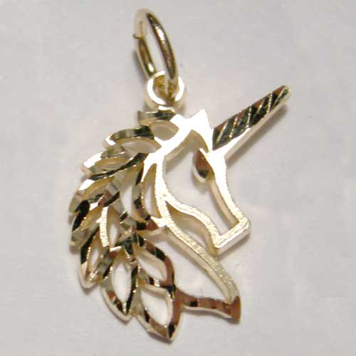 gold filigree diamond cut unicorn head pendant