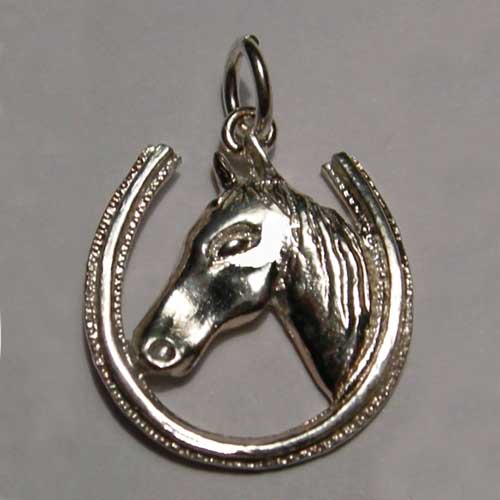 Sterling Silver horsehead inside horseshoe with milgrain edging charm/penda