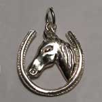 Sterling Silver horsehead inside horseshoe with milgrain edging charm/penda