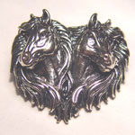 Sterling SIlver double horse head brooch