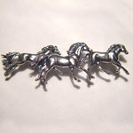 Sterling SIlver three galloping horses brooch