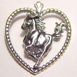 Sterling Silver galloping horse inside rope heart pendant