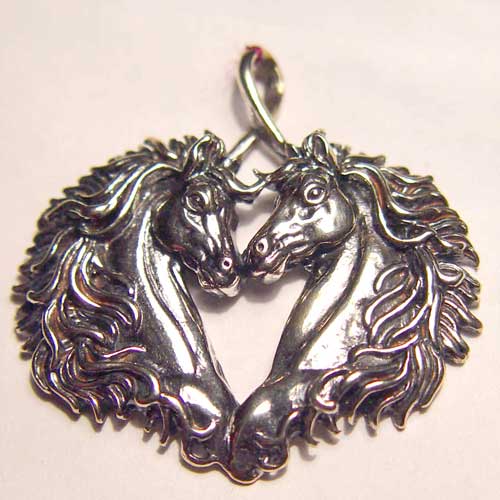 Sterling Silver double horse head pendant