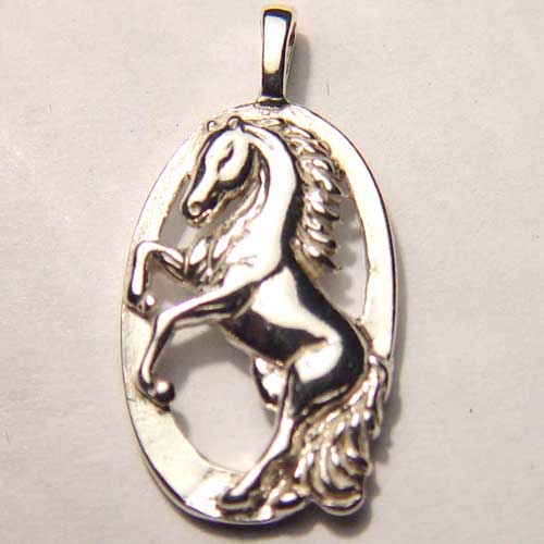 Sterling Silver rearing horse inside oval charm/pendant