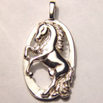 Sterling Silver rearing horse inside oval charm/pendant