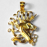 gold unicorn head with flowing mane pendant